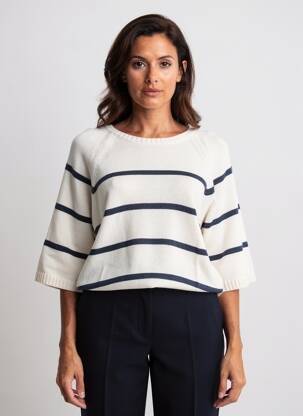 Pull coupe droite manches 3/4 bleu SIGNE NATURE femme