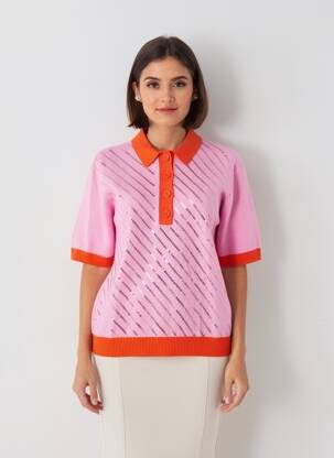 Pull coupe cintrée manches courtes rose POM AMSTERDAM femme