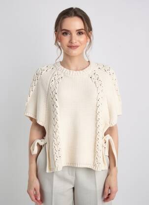 Pull coupe droite manches courtes beige ORFEO femme