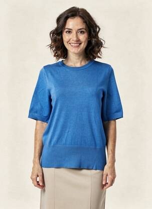 Pull stretch manches courtes bleu BETTY BARCLAY femme