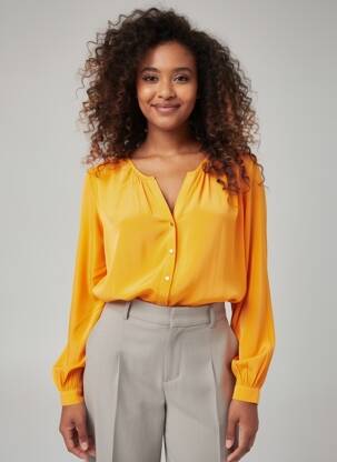 Blouse poignets boutonnés avec fente manches longues orange ARTLOVE femme