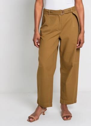 Pantalon droit tissage popeline taille normale marron HOD femme