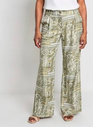 Pantalon large tissage crêpe taille haute vert LANIDOR femme