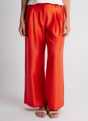 Pantalon large fermeture zippée sous rabat avec crochet taille normale orange LA PETITE FRANCAISE femme