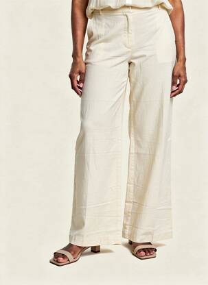 Pantalon large fermeture zippée sous rabat boutonné taille normale beige NICE THINGS femme