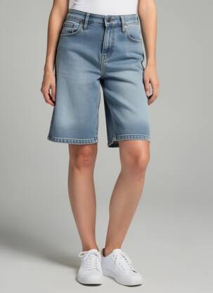 Bermuda taille haute taille haute bleu EMMA femme