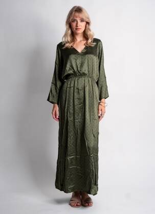 Robe longue imprimé fantaisie manches longues vert GRACE & MILA femme