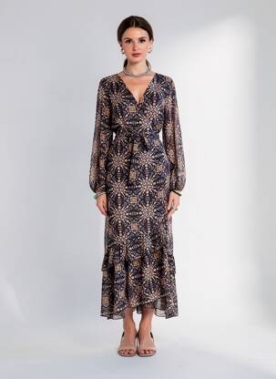 Robe longue imprimé fleurs manches longues noir MOLLY BRACKEN femme