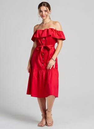 Robe mi-longue manches courtes manches courtes rouge ARTIGLI femme