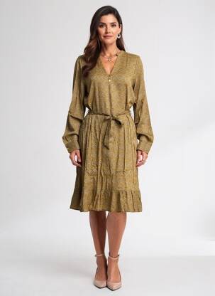 Robe mi-longue imprimé fantaisie manches longues jaune YAYA femme