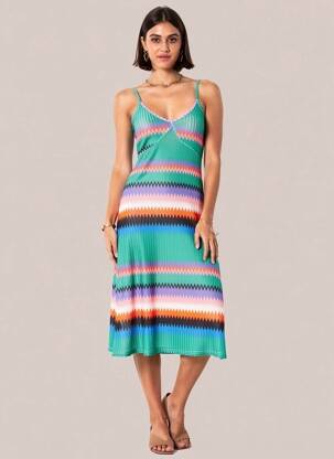 Robe mi-longue col v fines bretelles vert LILI SIDONIO femme