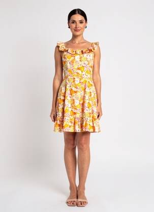 Robe courte fermeture zippée au dos manches courtes orange MOLLY BRACKEN femme