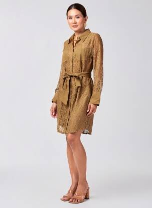 Robe mi-longue manches longues manches longues vert EVA KAYAN femme