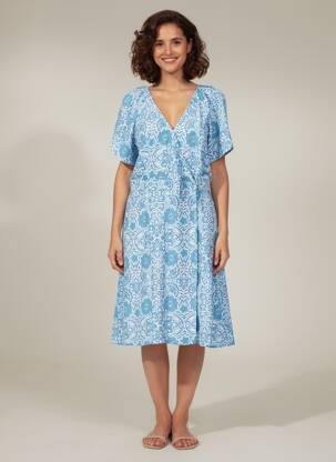 Robe mi-longue imprimé fantaisie manches courtes bleu MOLLY BRACKEN femme