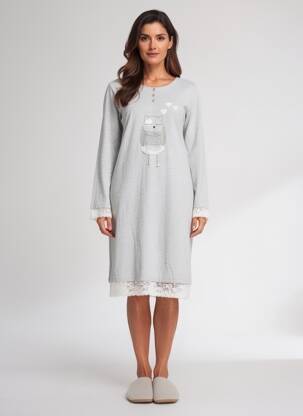 Robe mi-longue manches longues manches longues gris CANAT femme