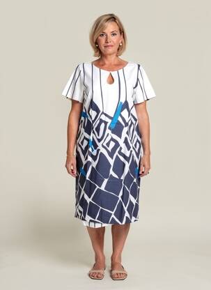 Robe mi-longue fermeture zippée au dos manches courtes bleu PAUSE CAFE femme