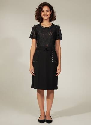 Robe mi-longue fermeture zippée au dos manches courtes noir EVA KAYAN femme