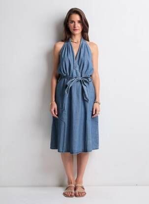 Robe mi-longue sans manche sans manche bleu LILI SIDONIO femme