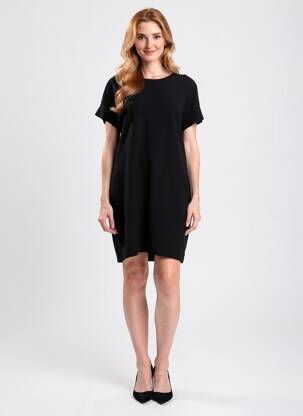 Robe courte fermeture zippée au dos manches courtes noir EVA KAYAN femme