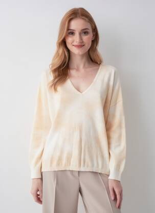 Pull col v manches longues beige GRACE & MILA femme