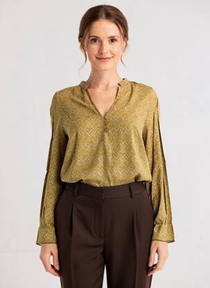 Blouse tissage popeline manches longues vert YAYA femme