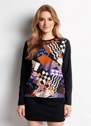 T-shirt imprimé fantaisie manches longues noir MALOKA femme