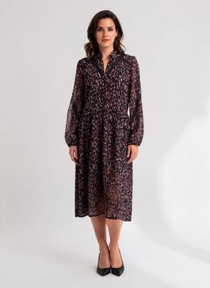 Robe mi-longue coupe fluide manches longues noir ONE STEP femme