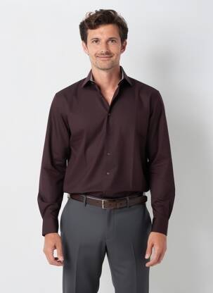 Chemise manches longues poches marron ETERNA homme