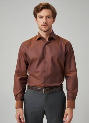 Chemise manches longues imprimé fantaisie marron ETERNA homme