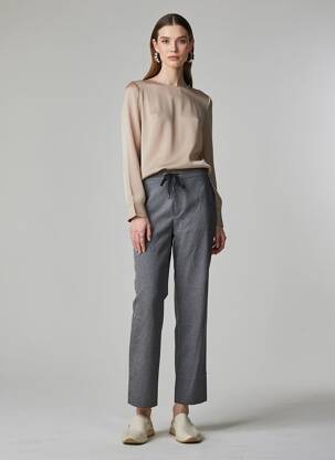 Pantalon chino fermeture zippée sous rabat avec crochet taille normale gris ONE STEP femme
