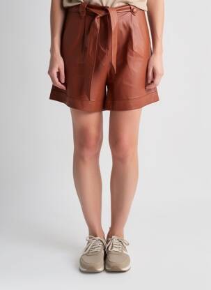 Short fermeture zippée sous rabat avec crochet taille haute marron GRACE & MILA femme