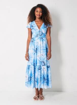 Robe longue imprimé fleurs manches courtes bleu TOMMY HILFIGER femme