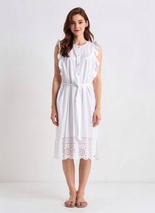 Robe mi-longue manches courtes manches courtes blanc TOMMY HILFIGER femme