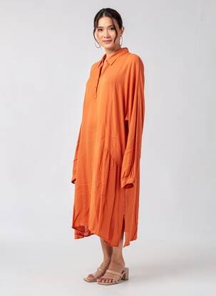 Robe mi-longue coupe fluide manches longues orange LA FEE MARABOUTEE femme