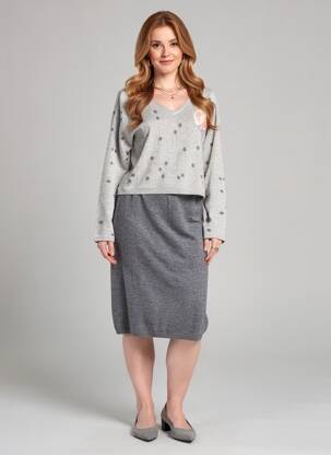 Robe pull col v manches longues gris ANANKE femme