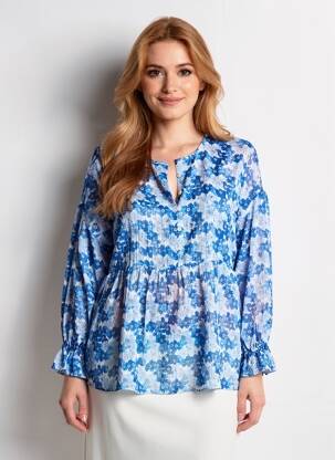 Blouse légère et transparente manches longues bleu FUEGO WOMAN femme