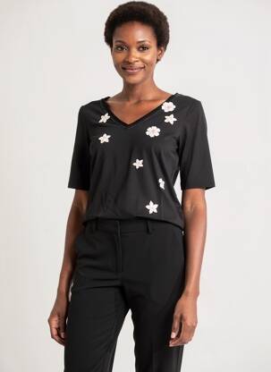 T-shirt sérigraphie avec strass manches courtes noir FUEGO WOMAN femme