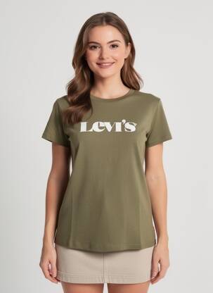 T-shirt sérigraphie floquée manches courtes vert LEVI'S femme
