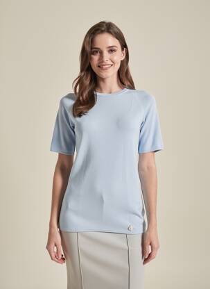 Pull stretch manches courtes bleu TRUSSARDI JEANS femme