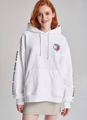 Sweat-shirt à capuche stretch manches longues blanc TOMMY HILFIGER femme