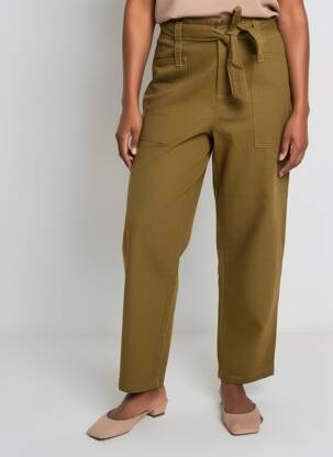 Pantalon droit fermeture zippée sous rabat avec crochet taille normale vert ORFEO femme