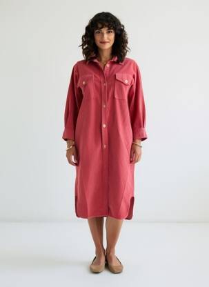 Robe mi-longue manches longues manches longues rose IMPREVU femme
