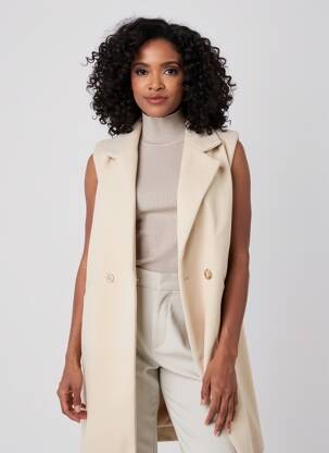 Manteau long coupe droite sans capuche beige LAURE + MAX femme