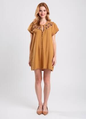 Robe courte manches courtes manches courtes marron ORFEO femme