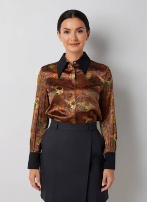 Chemisier imprimé fleurs manches longues rouge IMPREVU femme