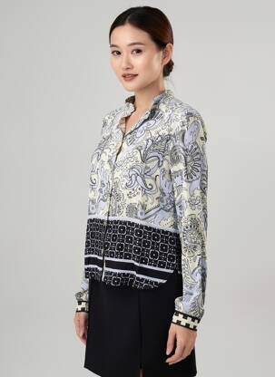 Chemisier imprimé fleurs manches longues gris IMPREVU femme