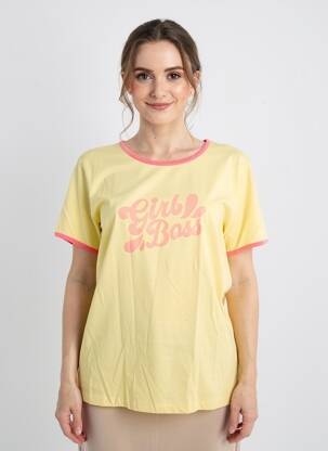 T-shirt sérigraphie manches courtes jaune IMPREVU femme