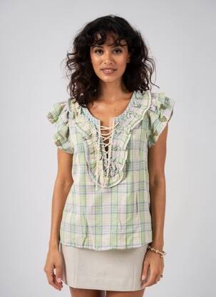 Blouse tissage crêpe manches courtes vert ORFEO femme
