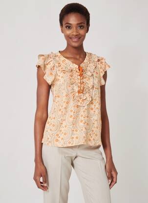 Blouse légère et transparente manches courtes orange ORFEO femme