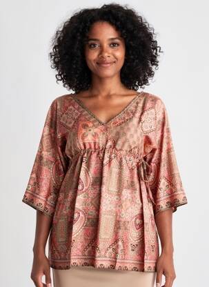 Tunique manches longues imprimé fantaisie orange SINOE BY BAMBOO'S femme